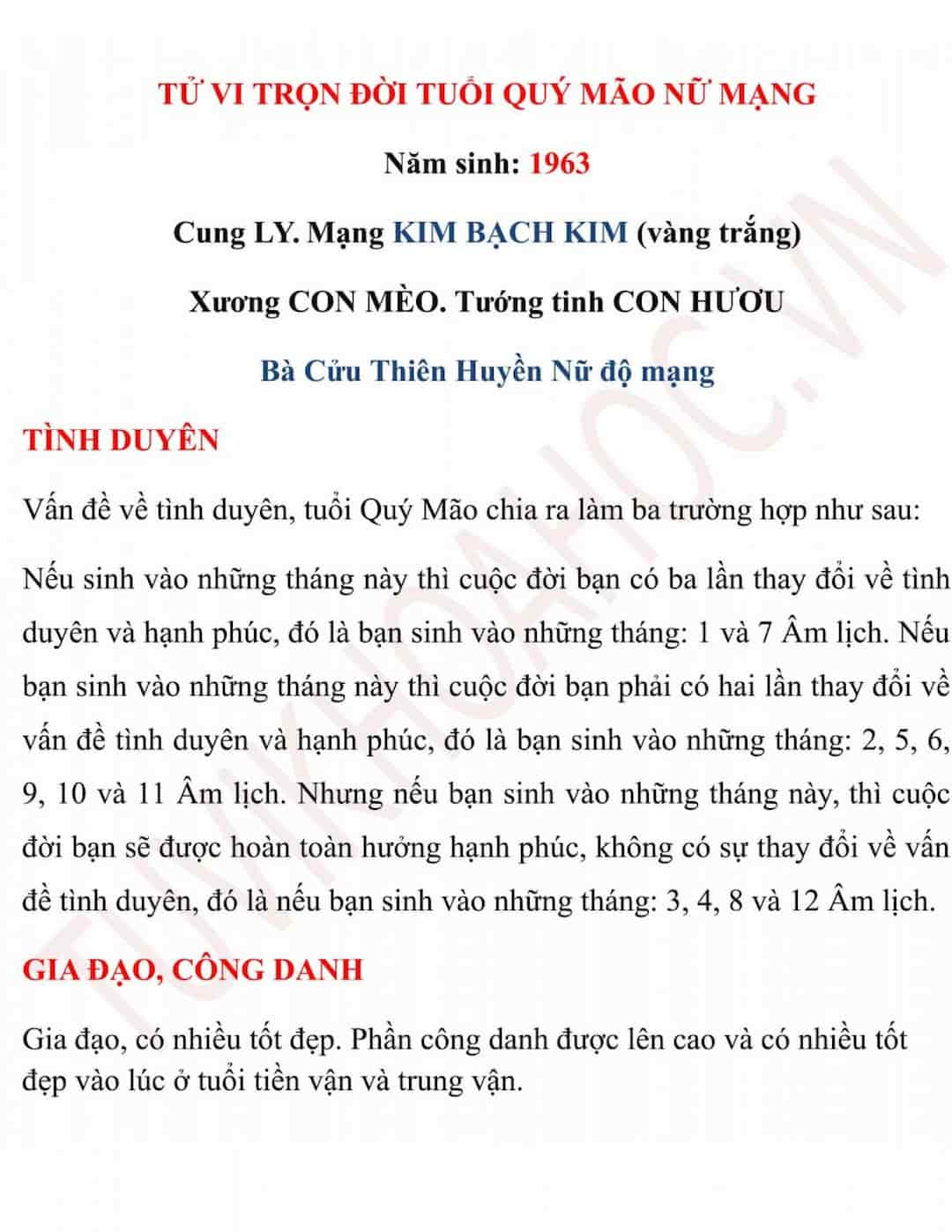 Tử vi tuổi Tân Mão Nữ mạng